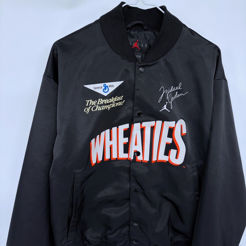 Michael Jordan Flight MVP Wheaties Varsity Jacket Medium Men's Black Satin - Picture 2 of 9